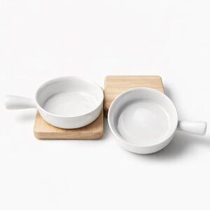 RETIRED Set of 2 Crate & Barrel Porcelain 6" Handled Bowls/Baking Dishes EUC